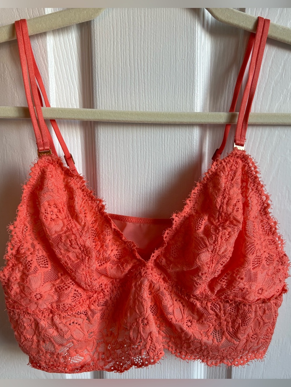 Aerie Peach Eyelash Lace Longline Bralette, Size Medium